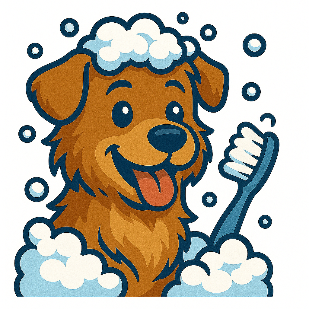 Dog in suds illustration