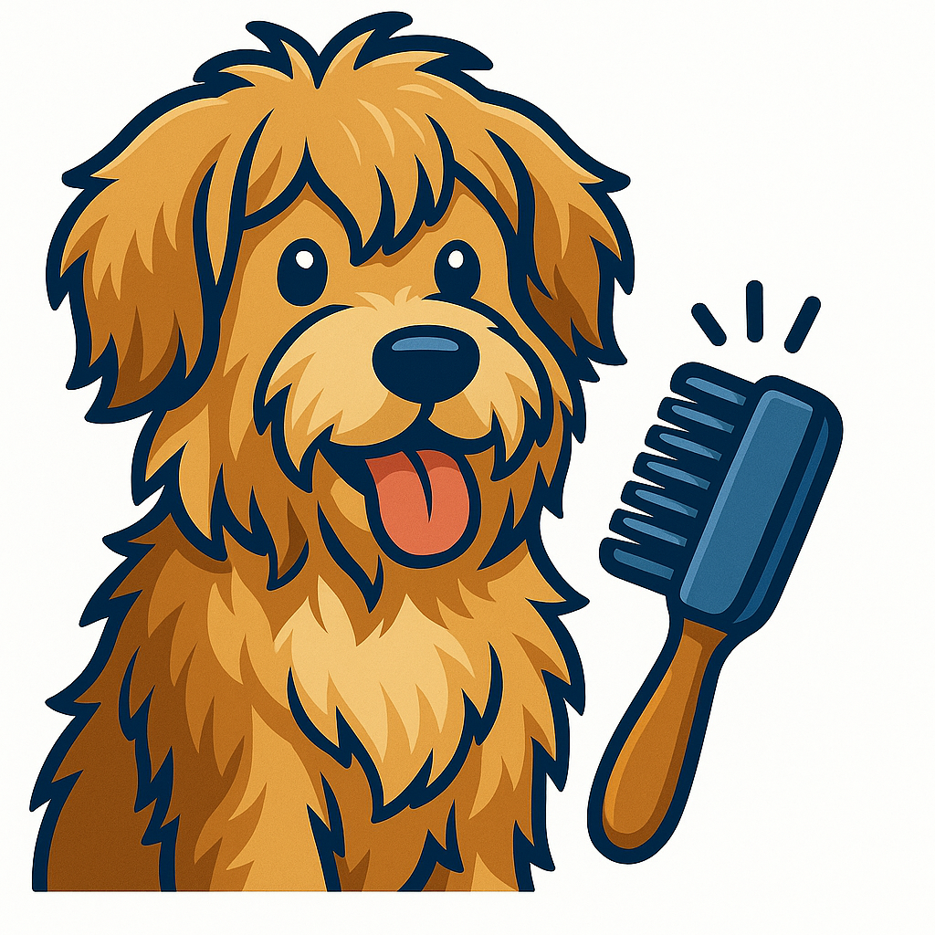 Shaggy dog with brush illustration