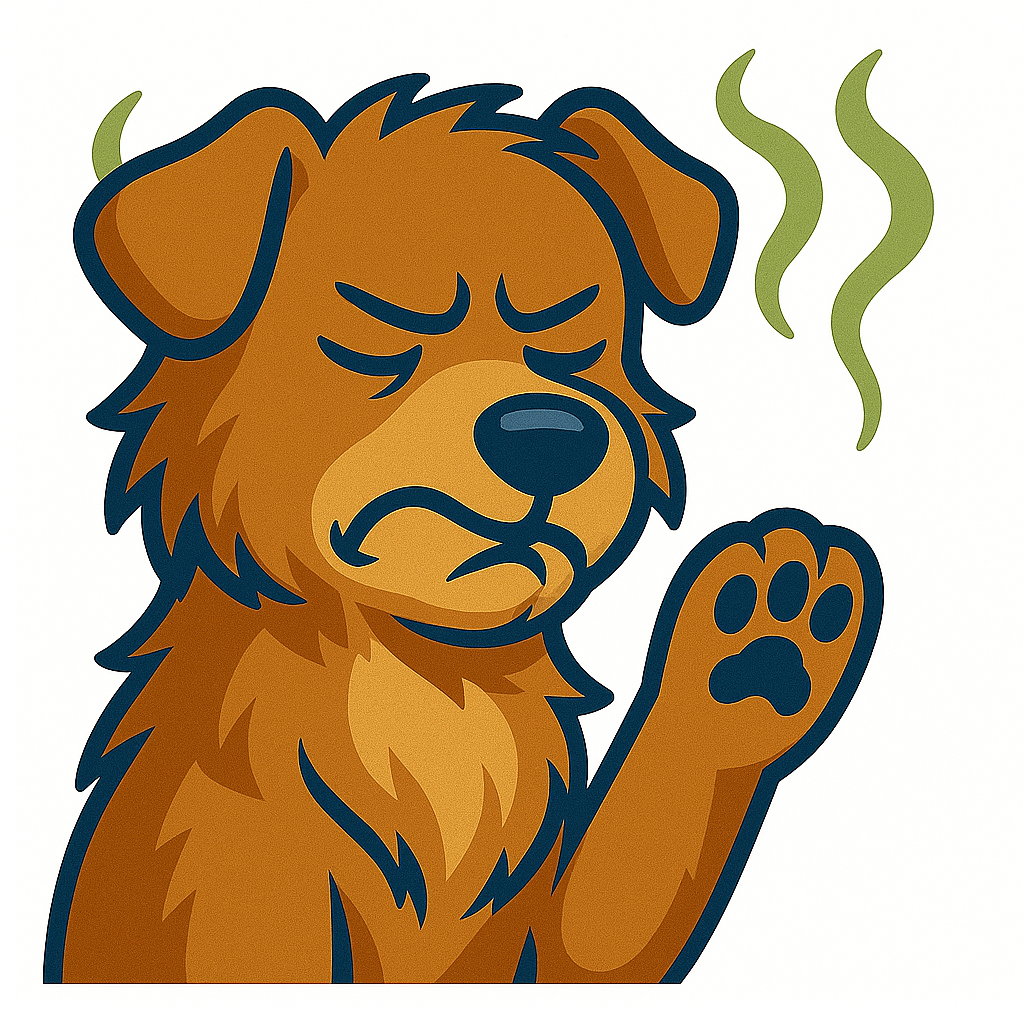 Dog reacting to skunk smell illustration